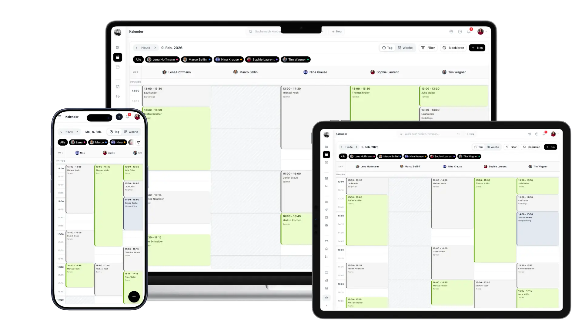 Der Damin-Kalender auf MacBook, iPad und iPhone – mit Terminen des Salon-Teams