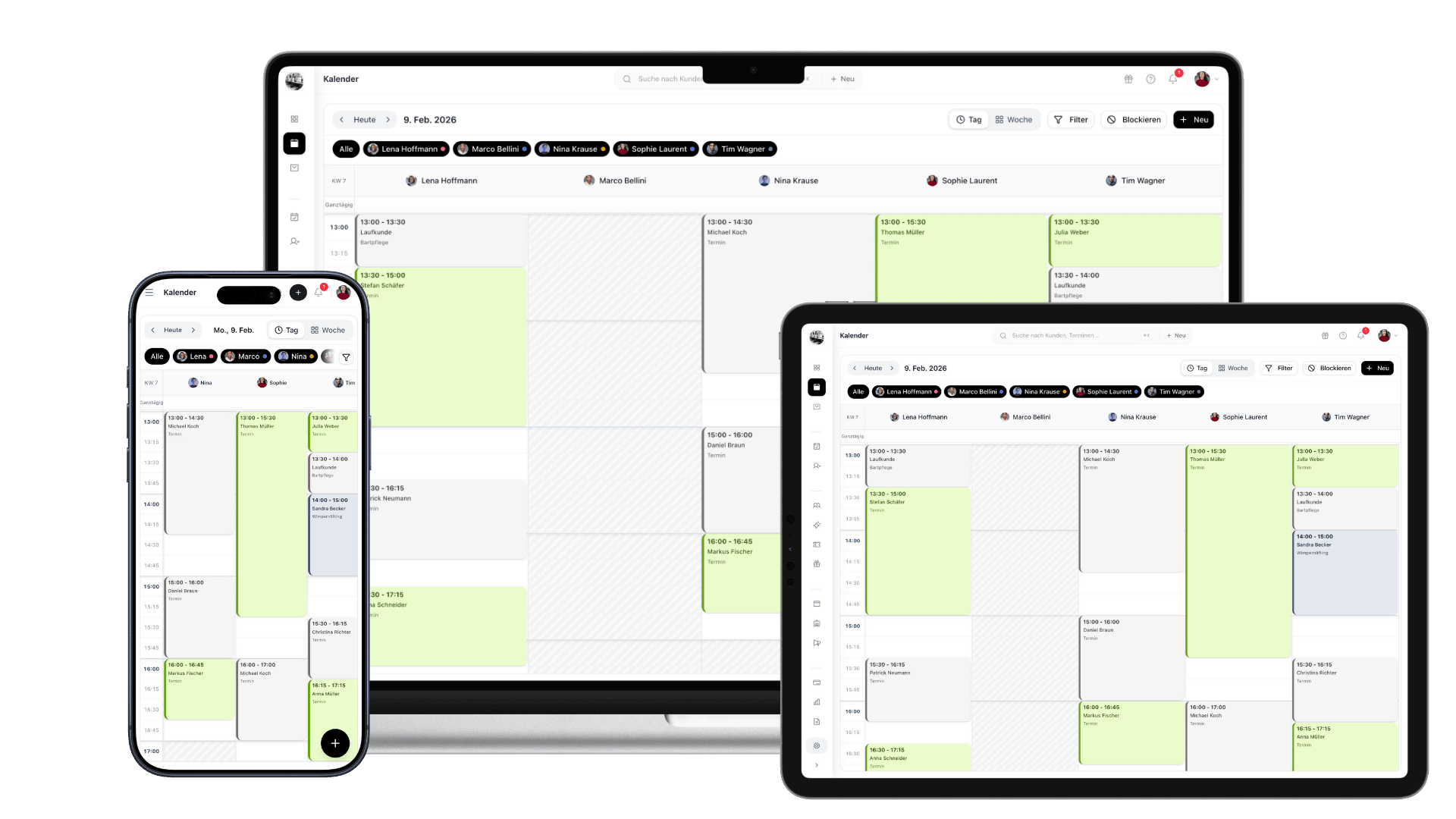Damin Kalender auf Desktop, iPad und iPhone